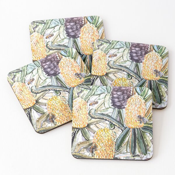 Item preview, Australian Bees and Banksia flowers Australian flora and fauna  designed and sold by Liz HL Art Shop.