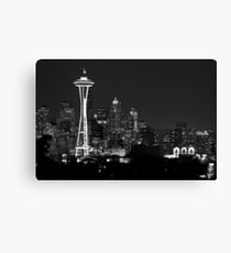 Downtown Seattle bei Nacht (schwarz und weiß) Leinwanddruck