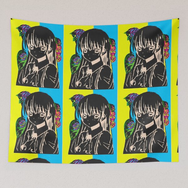 Item preview, Black portrait of girl with flowers designed and sold by Little Art Gallery.