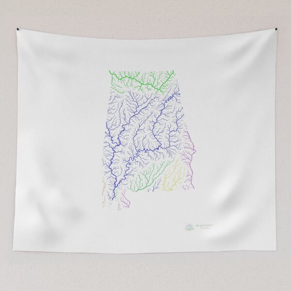 Item preview, Alabama River Basin Map in Rainbow Colours with White Background designed and sold by GrasshopperGeo.