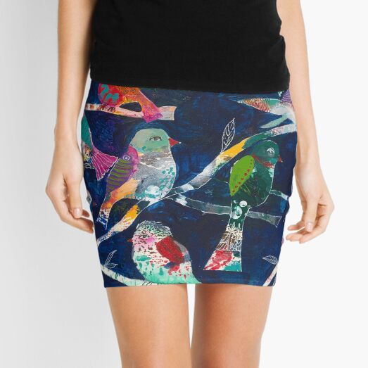 Magical, enchanted birds at night Mini Skirt