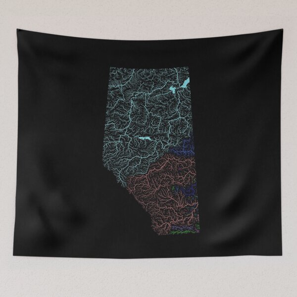 Item preview, Alberta River Basin Map in Rainbow Colours with Black Background designed and sold by GrasshopperGeo.