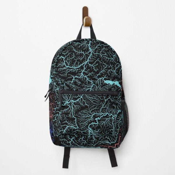 Item preview, Alberta River Basin Map in Rainbow Colours with Black Background designed and sold by GrasshopperGeo.