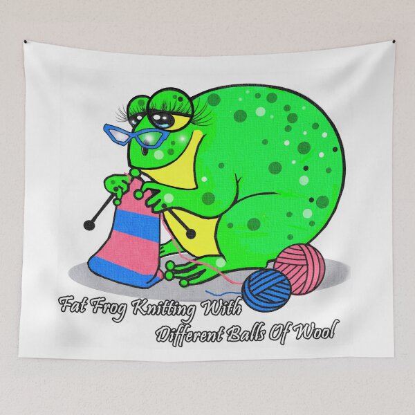 Item preview, Fat Frog Knitting With Different Balls Of Wool  designed and sold by Shirley cute art .