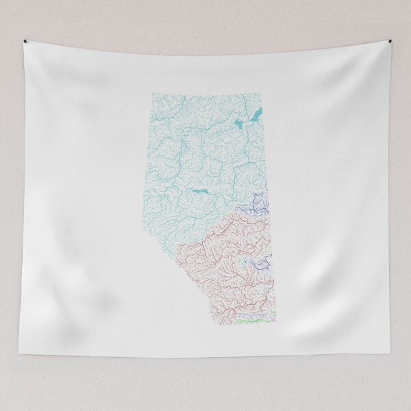 Item preview, Alberta River Basin Map in Rainbow Colours with White Background designed and sold by GrasshopperGeo.