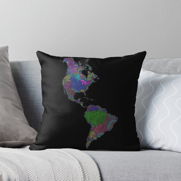 Item preview, The Americas River Basin Map in Rainbow Colours with Black Background designed and sold by GrasshopperGeo.