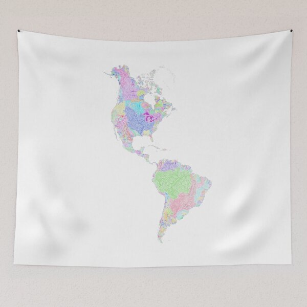 Item preview, The Americas River Basin Map in Rainbow Colours with White Background designed and sold by GrasshopperGeo.