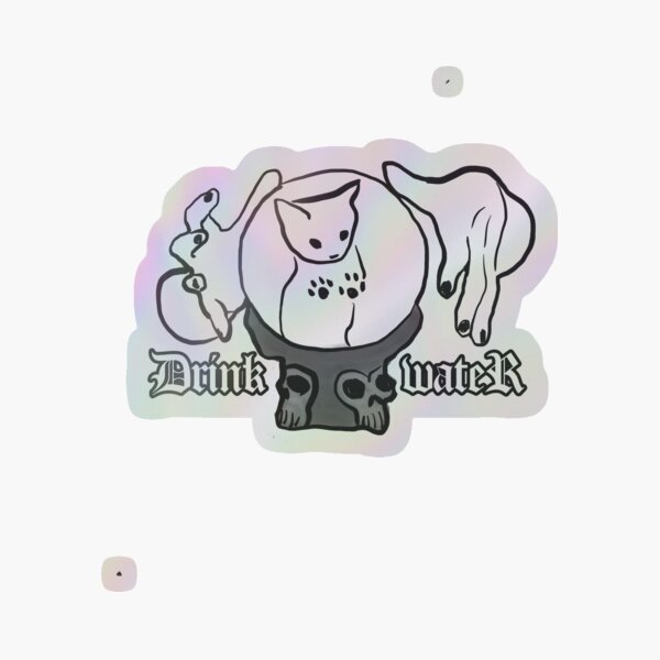 Crystal ball cat says DRINK WATER Holographic Sticker