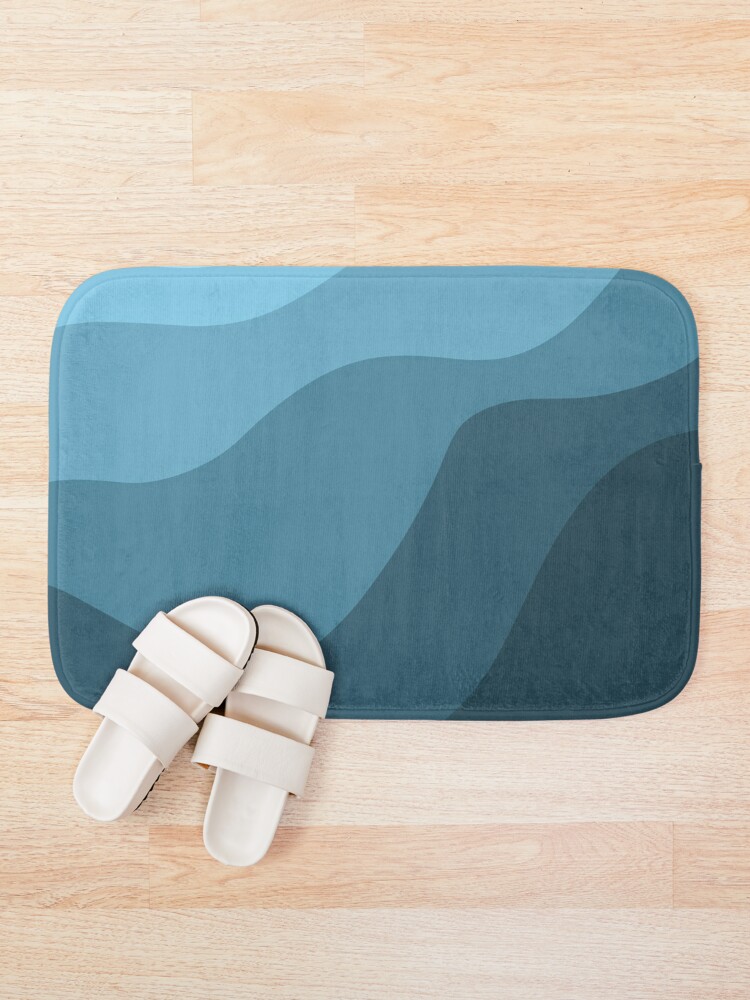 Disover Retro groovy waves, hand-drawn, Seamless Pattern in Blue Bath Mat