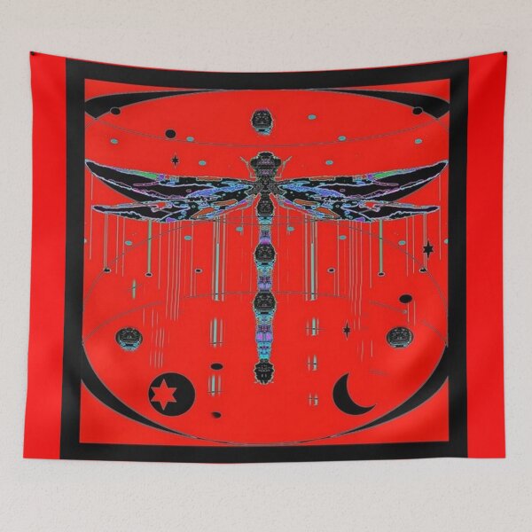 Item preview, Mystic Warlock Red Dragonfly Ebony Black Chinese Patterns designed and sold by sharlesart.