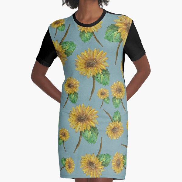 Watercolor Sunflowers Graphic T-Shirt Dress