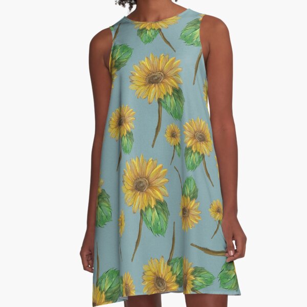 Watercolor Sunflowers A-Line Dress