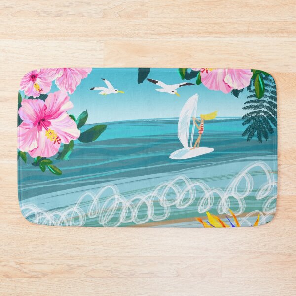 Item preview, Tropical beach, wind surf, seagulls and pink hibiscus flowers designed and sold by orangerinka.