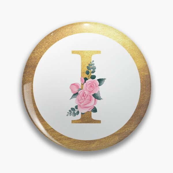 Item preview, Letter I Monogram Elegant Feminine Pink Floral & Gold Round Circle designed and sold by CyanSkyDesign.
