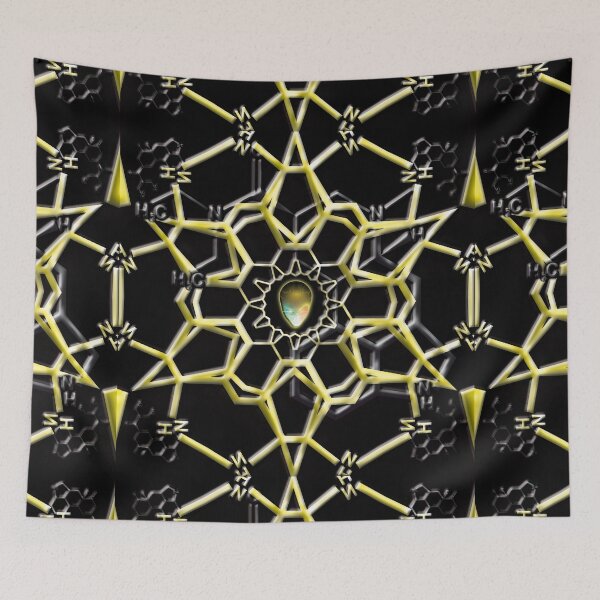 Artikelvorschau, Alien LSD Hexagon Invasion in Gold auf Schwarz entworfen und verkauft von PsyStudioShop.