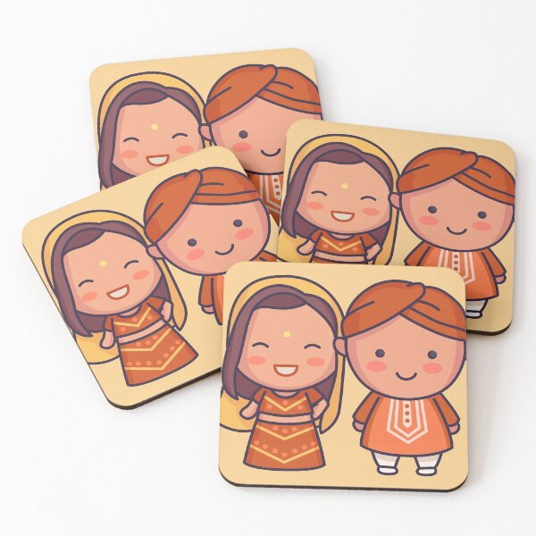 Item preview, Cute Indian Bride & Groom in Traditional Clothing Cartoon designed and sold by SLAG-Creative.