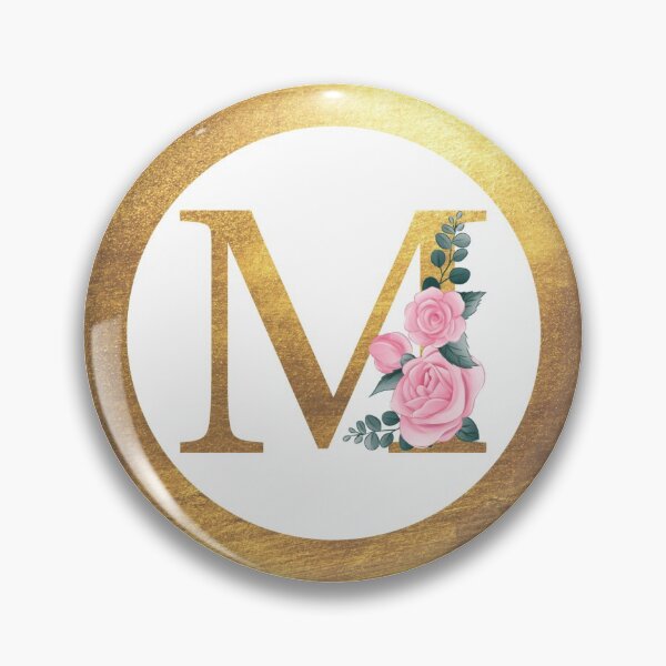 Item preview, Letter M Monogram Elegant Feminine Pink Floral & Gold Round Circle designed and sold by CyanSkyDesign.