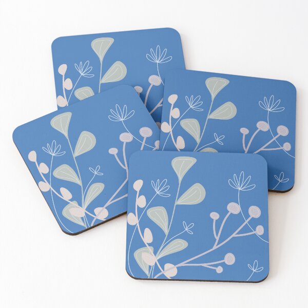 Item preview, Modern Scandinavian style botanical print on blue designed and sold by lavender-cat.