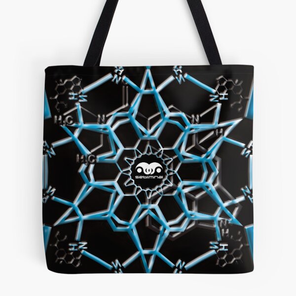 Artikelvorschau, Sebliminal LSD Hexagon Invasion in Blau auf Schwarz entworfen und verkauft von PsyStudioShop.