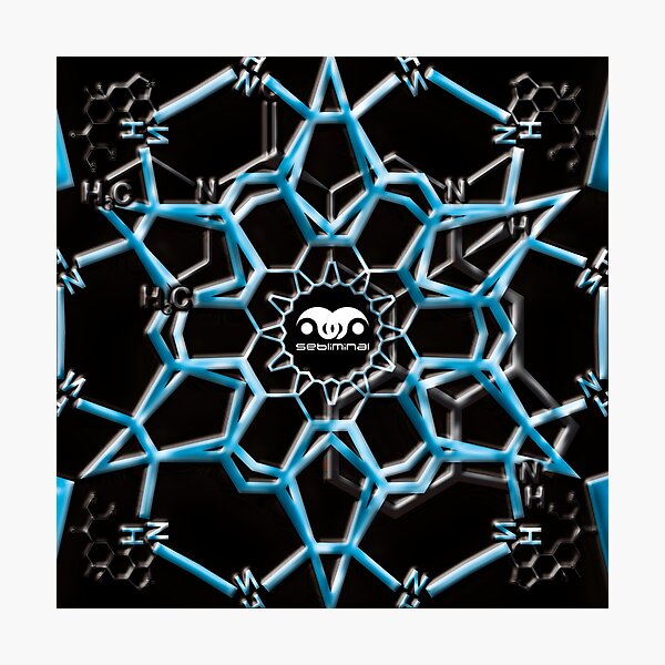 Aperçu de l'œuvre Invasion Sebliminal LSD Hexagone en Bleu sur Noir créée et vendue par PsyStudioShop.