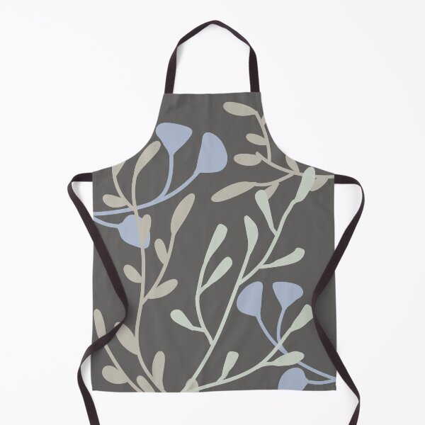 Item preview, Elegant botanical print with blue flowers, taupe and sage green plants on dark gray designed and sold by lavender-cat.