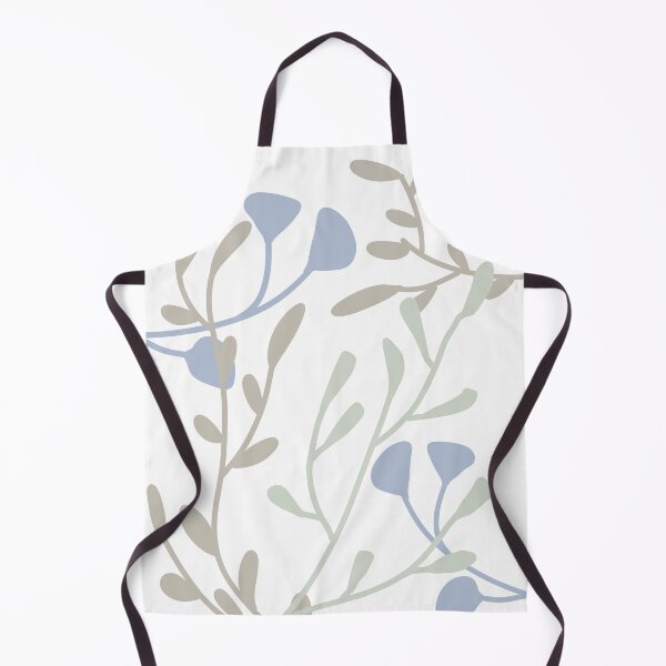 Item preview, Elegant botanical print with blue flowers, taupe and sage green plants on white designed and sold by lavender-cat.