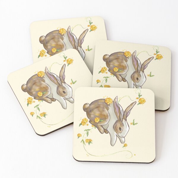 Item preview, Dutch rabbit drawing illustration with yellow flowers designed and sold by CrunchyCableStudio.