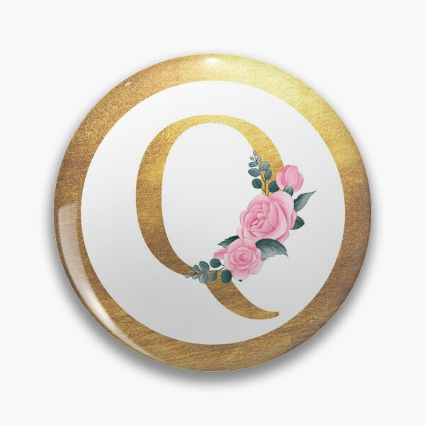 Item preview, Letter Q Monogram Elegant Feminine Pink Floral & Gold Round Circle designed and sold by CyanSkyDesign.