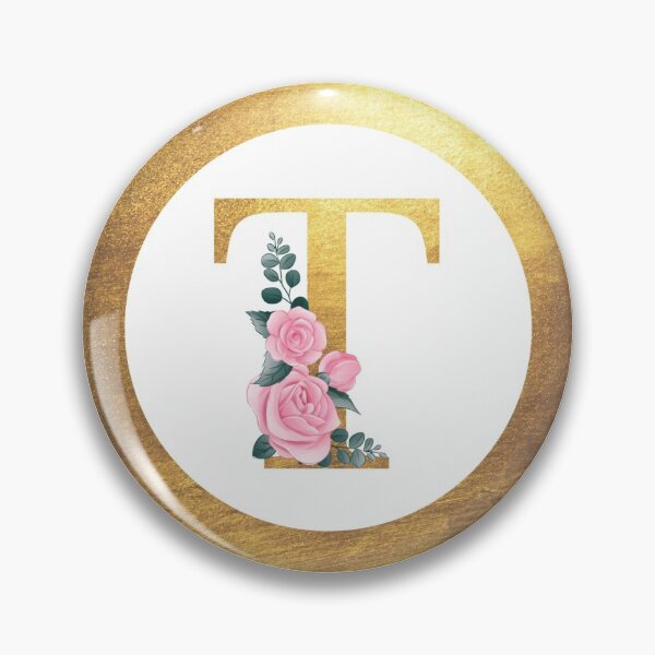 Item preview, Letter T Monogram Elegant Feminine Pink Floral & Gold Round Circle designed and sold by CyanSkyDesign.