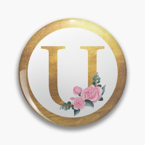 Item preview, Letter U Monogram Elegant Feminine Pink Floral & Gold Round Circle designed and sold by CyanSkyDesign.