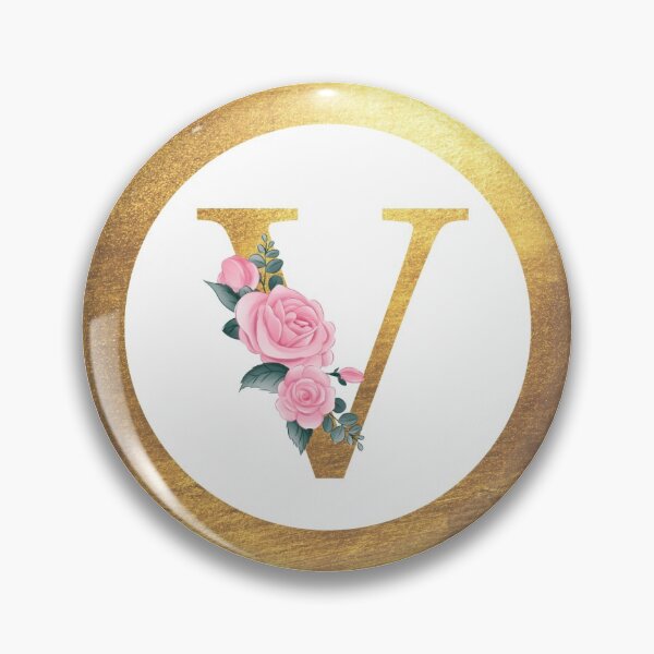 Item preview, Letter V Monogram Elegant Feminine Pink Floral & Gold Round Circle designed and sold by CyanSkyDesign.