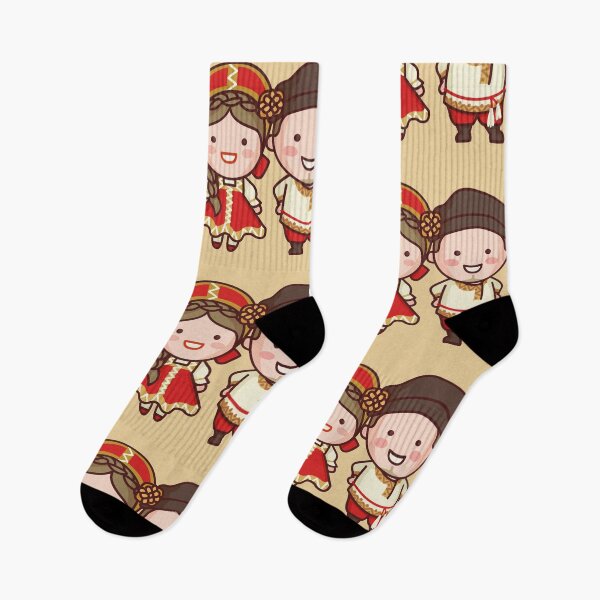 Artikelvorschau, Cute Russian Couple in Traditional Clothing Cartoon entworfen und verkauft von SLAG-Creative.