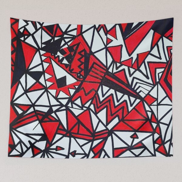 Item preview, Original paint Richard Kazar red Black geometric designed and sold by Richard Kazar.