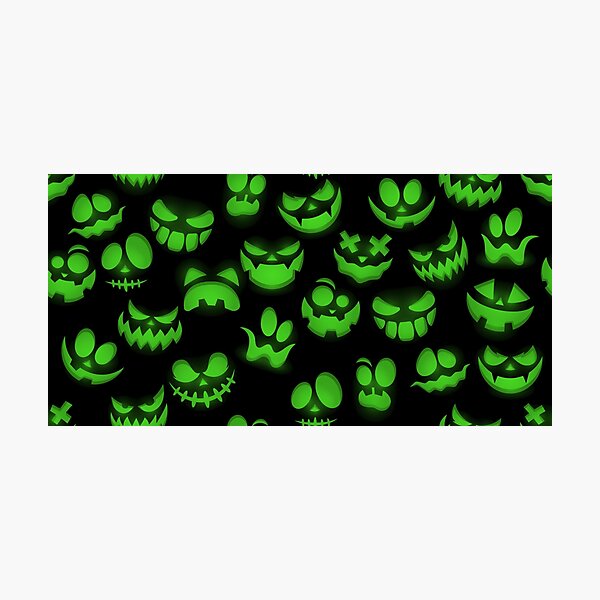 Item preview, Bright Green Halloween Pumpkin Faces on Black designed and sold by Creepyhollow.