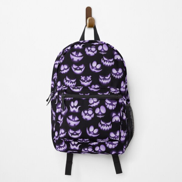 Item preview, Bright Purple Halloween Pumpkin Faces on Black designed and sold by Creepyhollow.