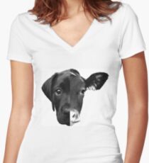 Speciesism Cow Dog Split Face Women's Fitted V-Neck T-Shirt