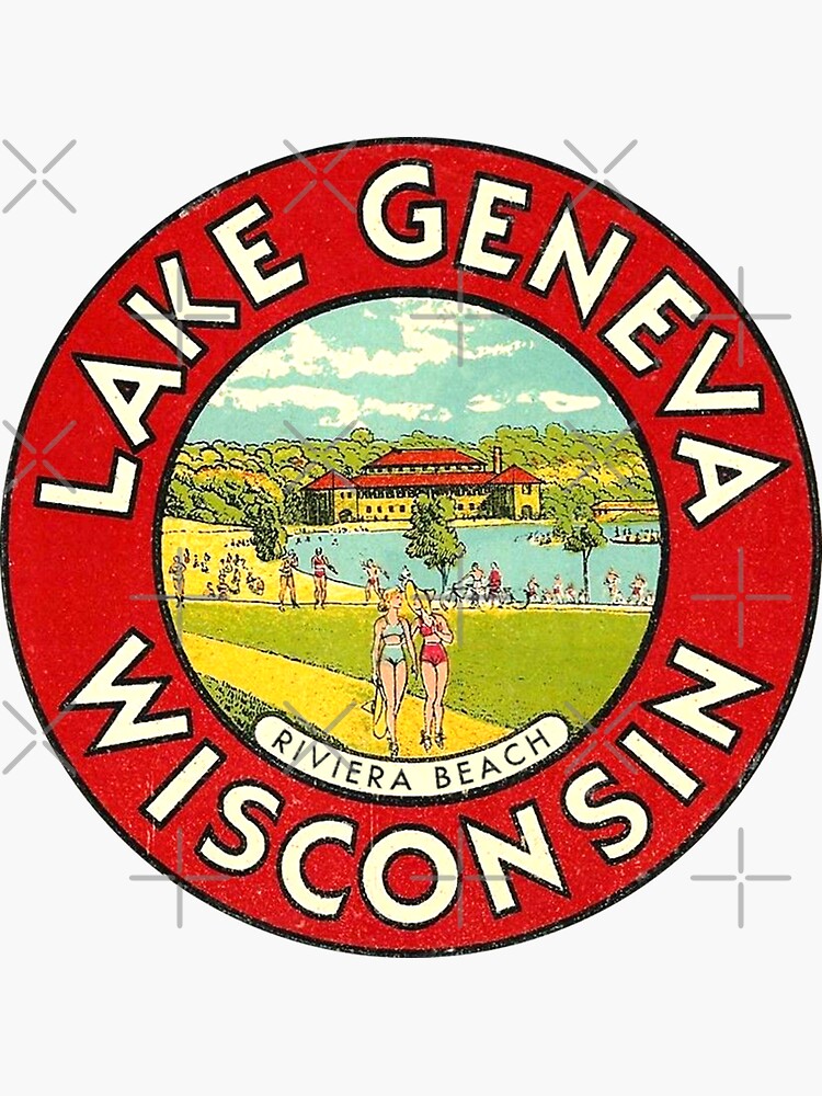"Lake Geneva Wisconsin Vintage Travel Decal" Sticker for Sale by