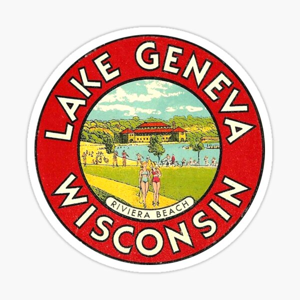Vista previa del artículo con la obra «Calcomanía de viaje vintage de Lake Geneva Wisconsin», diseñado y vendido por hilda74.