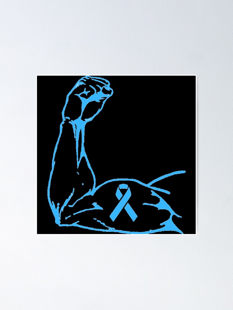 "Flexed arm with a Light Blue Awareness Ribbon " Poster for Sale by