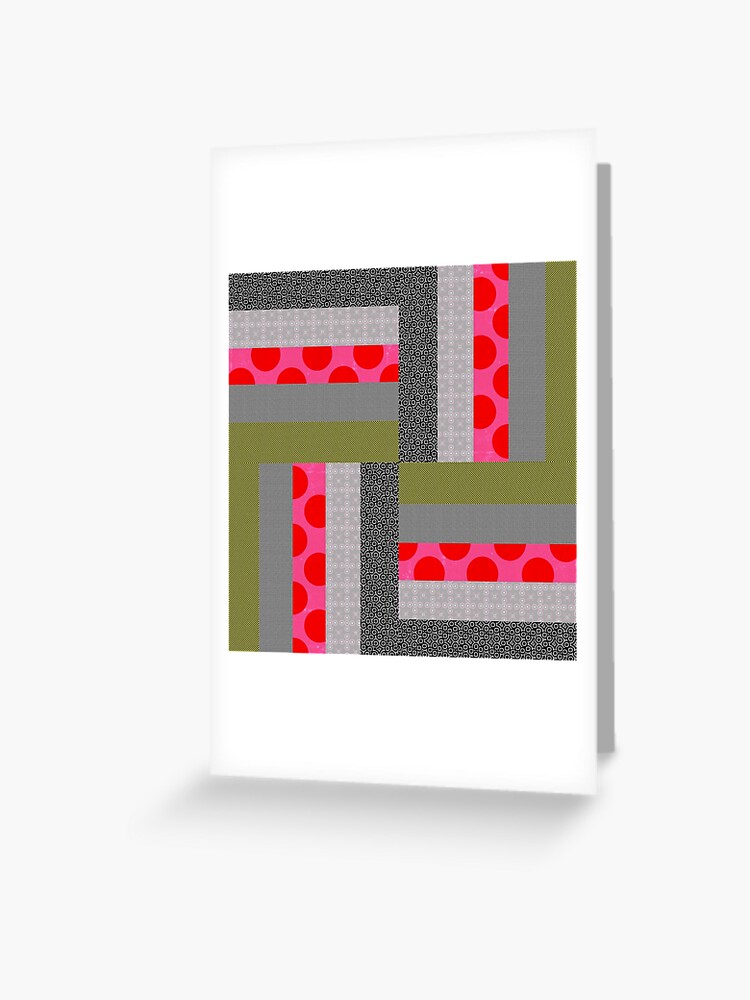 Neon Patterns Log Cabin Quilt Square Greeting Card By