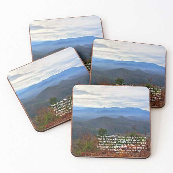 Item preview, Smoky Mountain Scene on Rustic Wood Scripture Quote Isaiah 52:7 designed and sold by Janna Perry Designs.