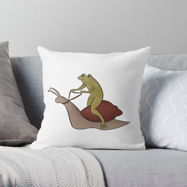 Frog Riding Snail Throw Pillow