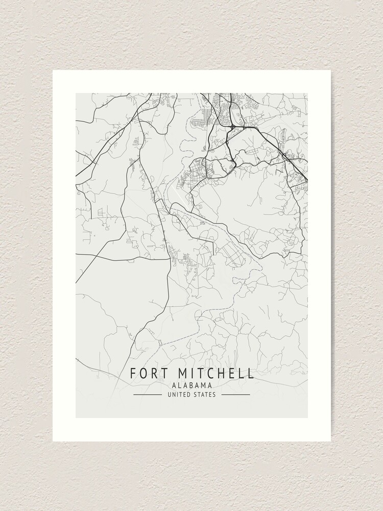"Fort Mitchell Alabama US Gray City Map" Art Print by ctmapprint