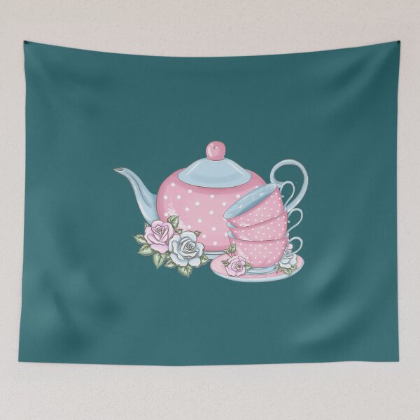 Item preview, Pink Watercolor Tea Pot And Finished Tea Cup With Flowers- Tea Party designed and sold by NewTrendings.