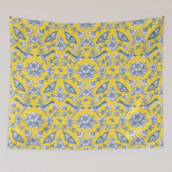 Item preview, Yellow & Blue Birds, Butterflies & Flowers designed and sold by somecallmebeth.