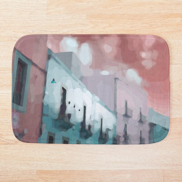 Item preview, Row of brightly colored houses in coral and teal designed and sold by Boho Contessa.