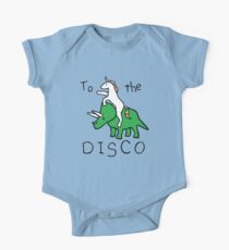 To The Disco (Unicorn Riding Triceratops) Short Sleeve Baby One-Piece