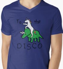 Camiseta para hombre de cuello en v To The Disco (Unicorn Riding Triceratops)