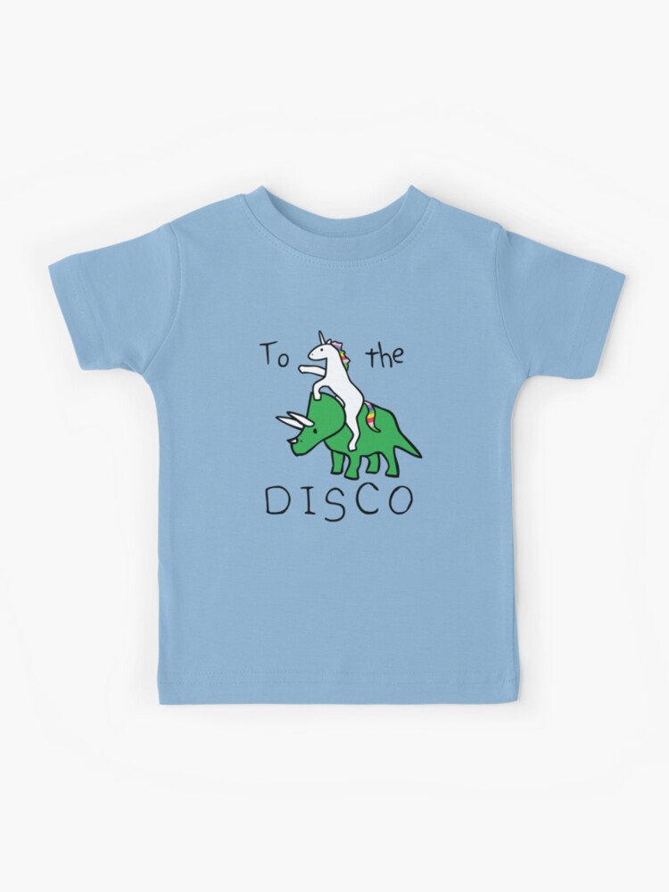Thumbnail 1 of 2, Kids T-Shirt, To The Disco (Unicorn Riding Triceratops) designed and sold by jezkemp.