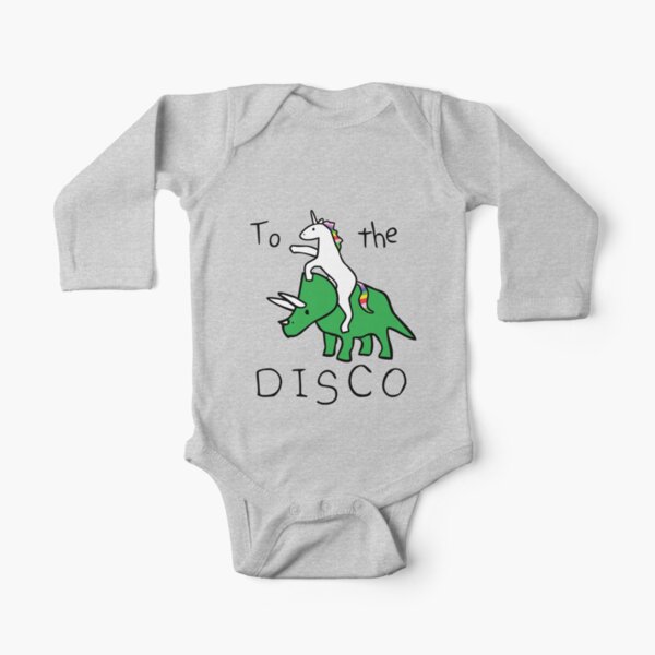 To The Disco (Unicorn Riding Triceratops) Long Sleeve Baby One-Piece